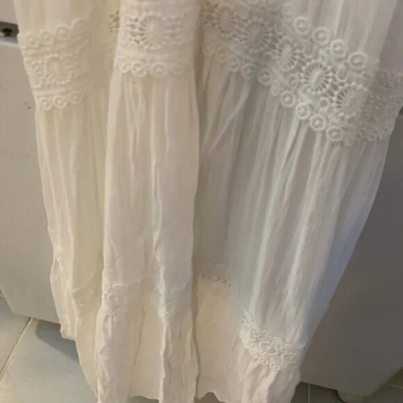 Lulu's Light Breeze White Striped Crochet Lace Tiered Maxi Dress XS - Picture 11 of 11